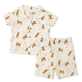 Baby Boy Short Sleeve Pyjamas Set Animal Print Buttoned Shirt Collar Short Sleeve - Ecru Ecru - ebebek