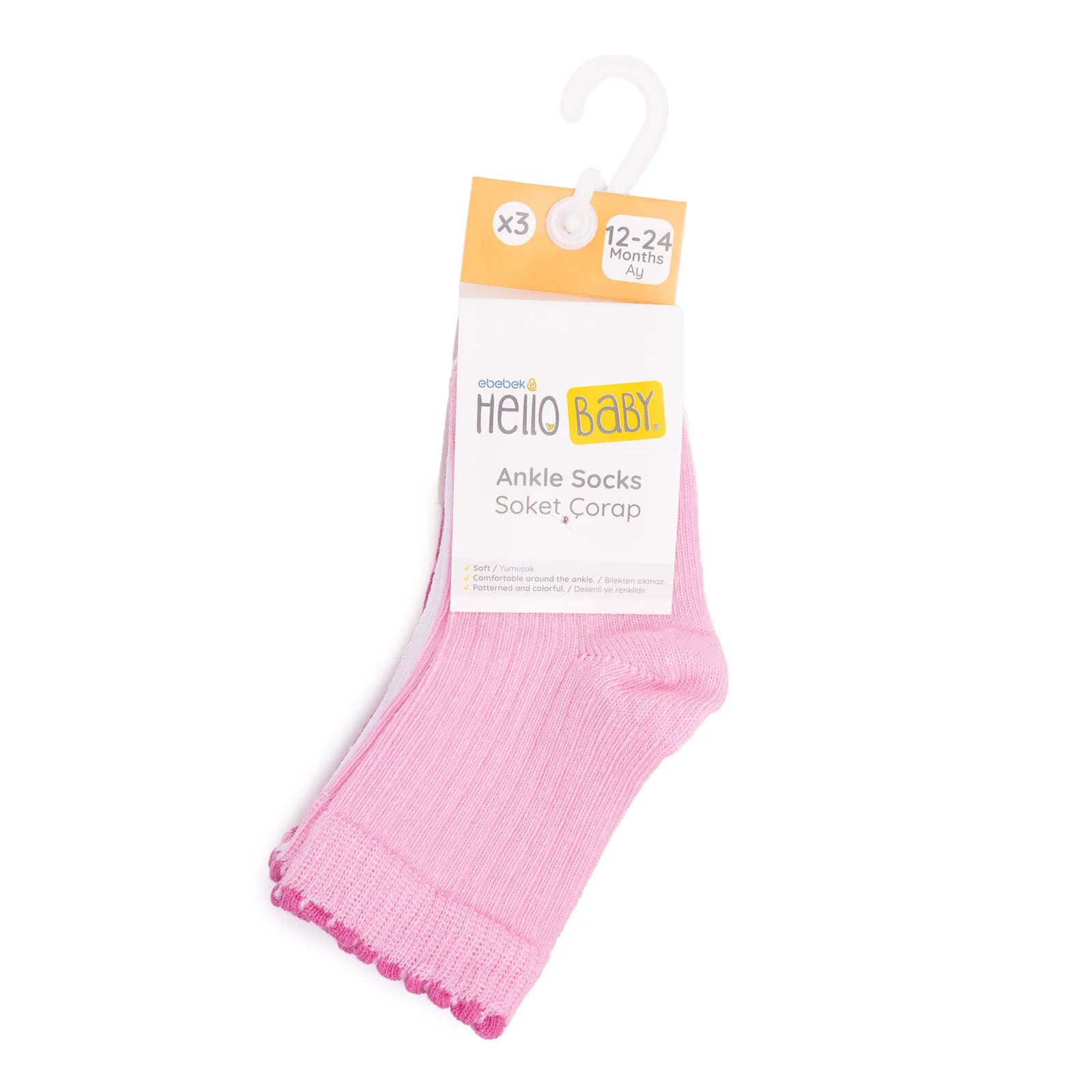 HelloBaby Ankle Socks 3 pcs - Pink - ebebek - Black Friday