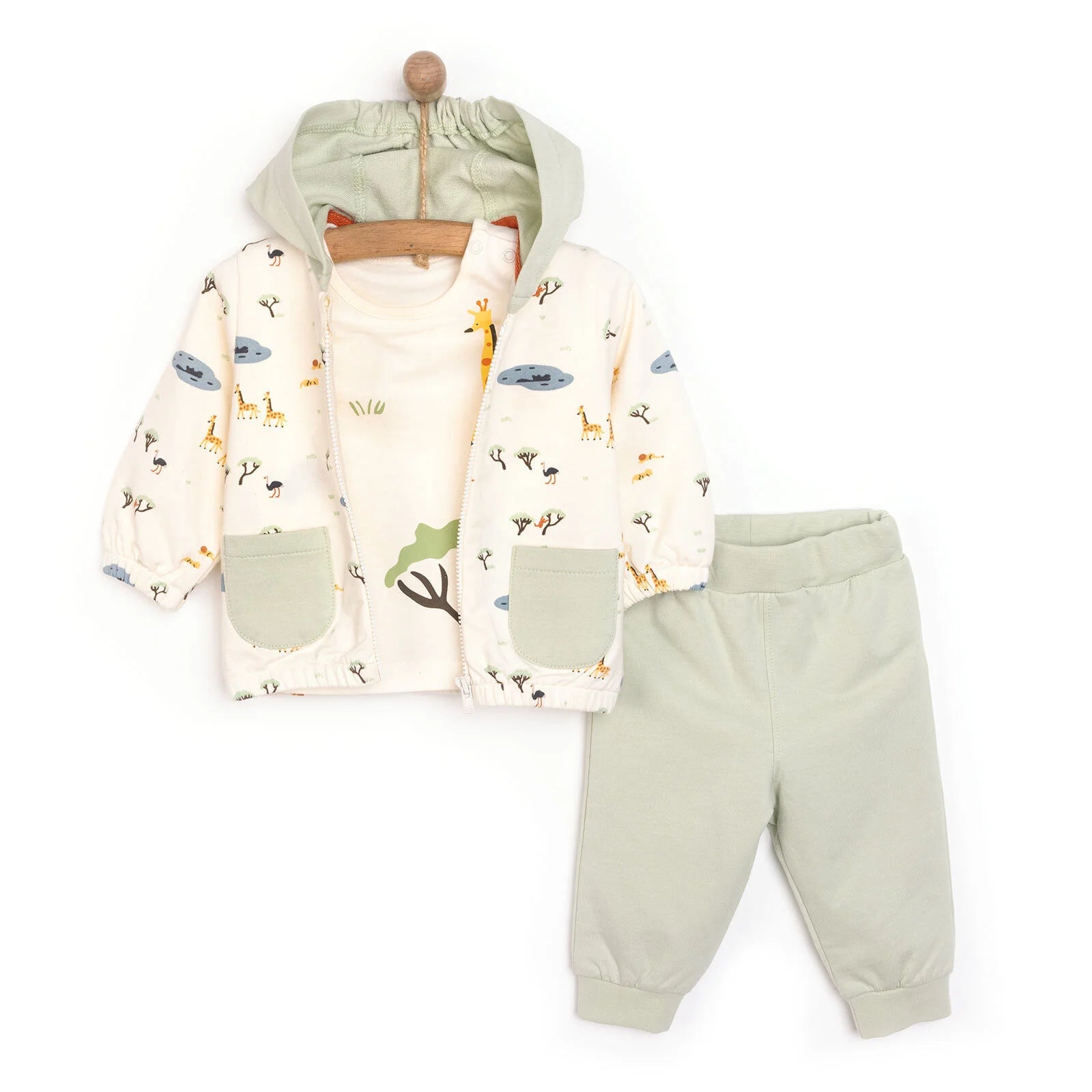 Bebetto Newborn Baby Boy Safari Hooded Cardigan - Sweatshirt - Footless Bottom - Multicolour - ebebek - Black Friday