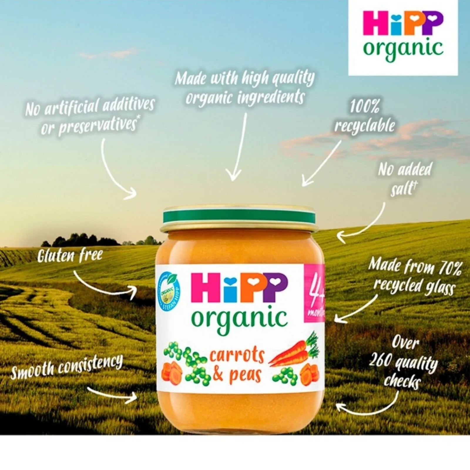 HiPP Organic Carrots & Peas Jar 4+ months 125g - ebebek - Black Friday