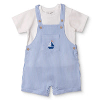 HelloBaby Boys Dungarees & T-shirt Nautical Print Buttoned Little Sailor Crew Neck Above the Knee Sh - Blue Blue - ebebek