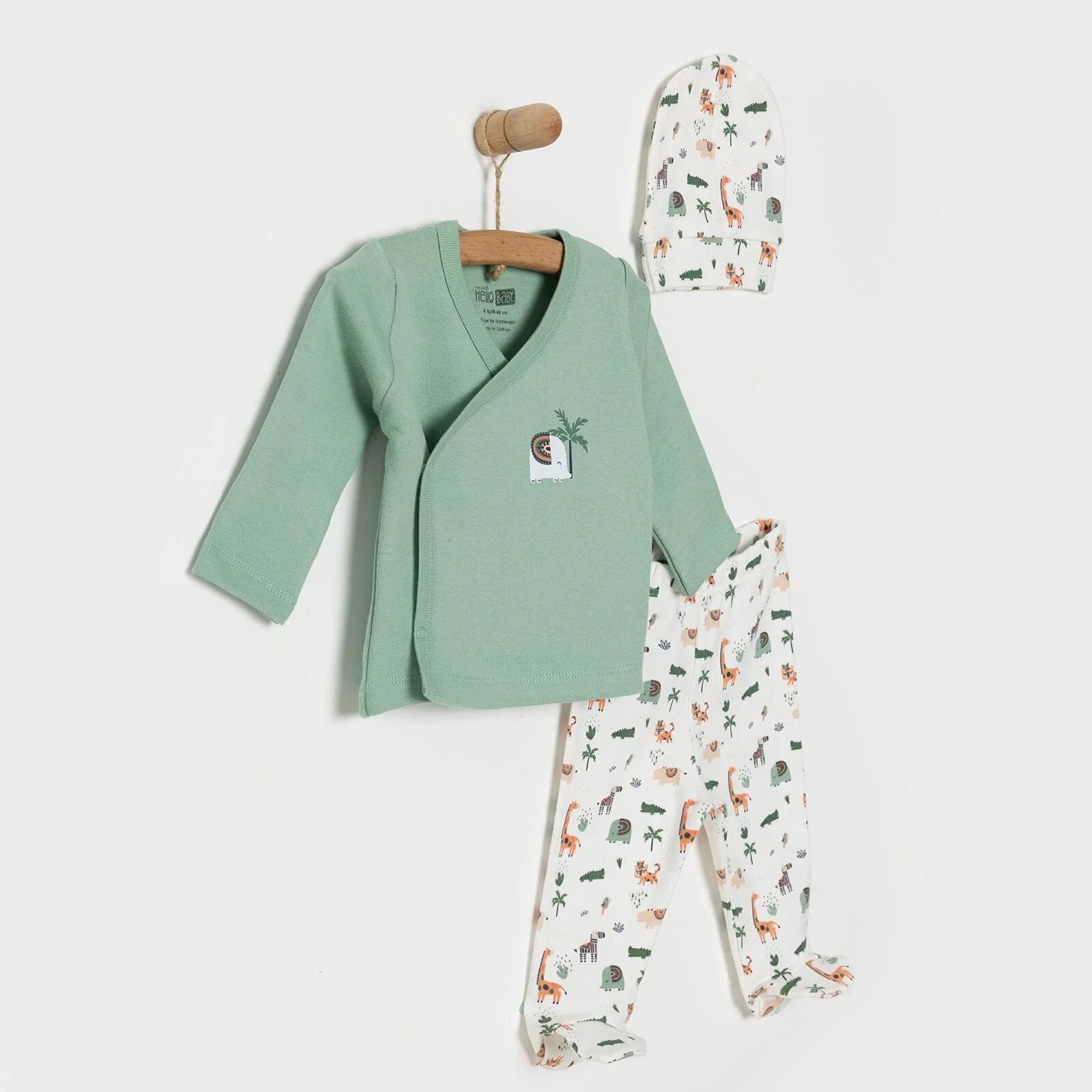 HelloBaby Baby Boy Footed Bottom & Hat & Jumpsuit - Ecru - ebebek - Black Friday