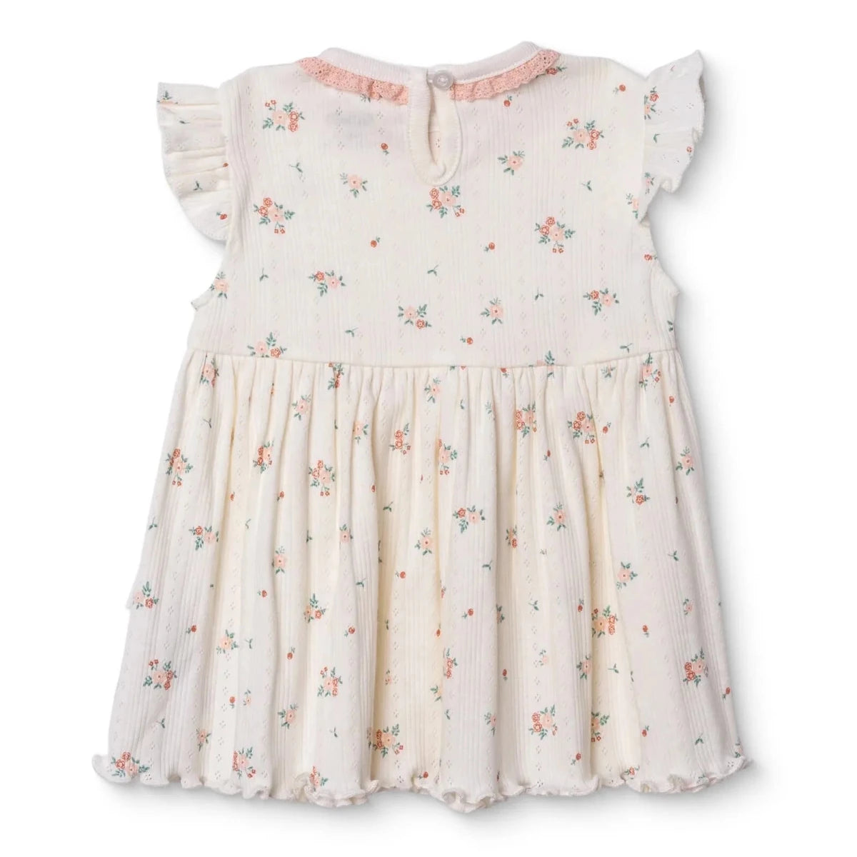Bebetto Girls Dress Floral Print Snap Fastening Bloom Frill Neck Short Sleeve - Pink Pink - ebebek
