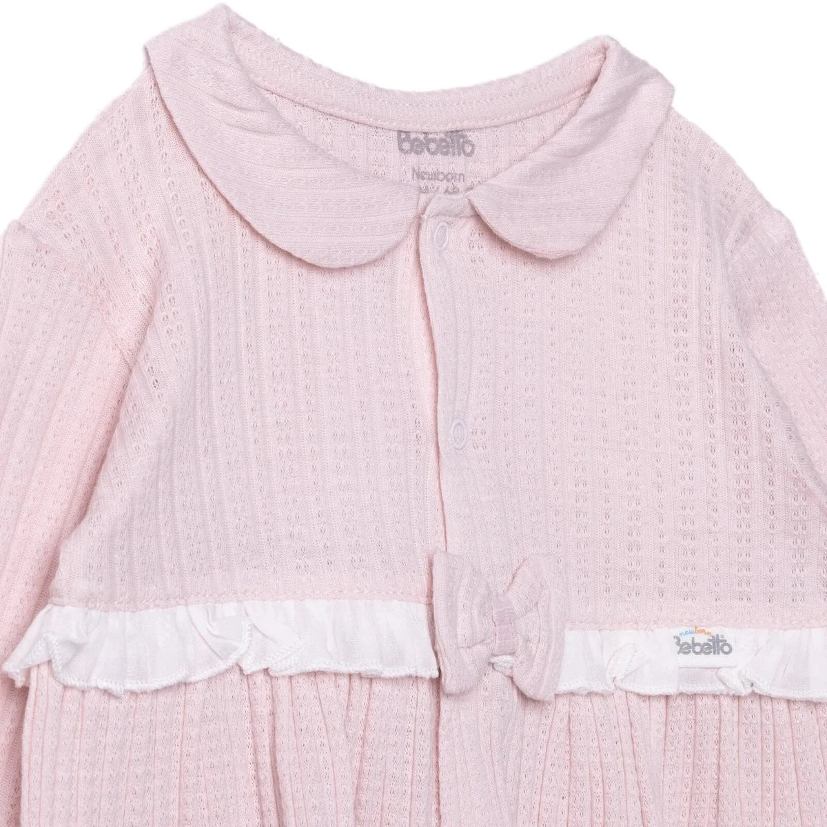 Bebetto Girls Dress Snap Fastening Sweet Princess Frill Neck Long Sleeve - Pink Pink - ebebek