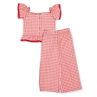 HelloBaby Girls Blouse & Trousers Set Check Print Buttoned Berry Belle Decorative Collar Full Length - Pink Pink - ebebek