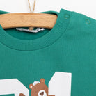 HelloBaby Basic Boy Low Raised Bear Printed Sweatshirt - Dark Green - ebebek - Black Friday