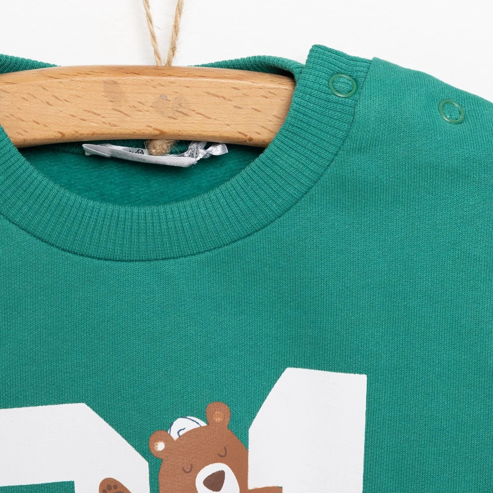 HelloBaby Basic Boy Low Raised Bear Printed Sweatshirt - Dark Green - ebebek - Black Friday