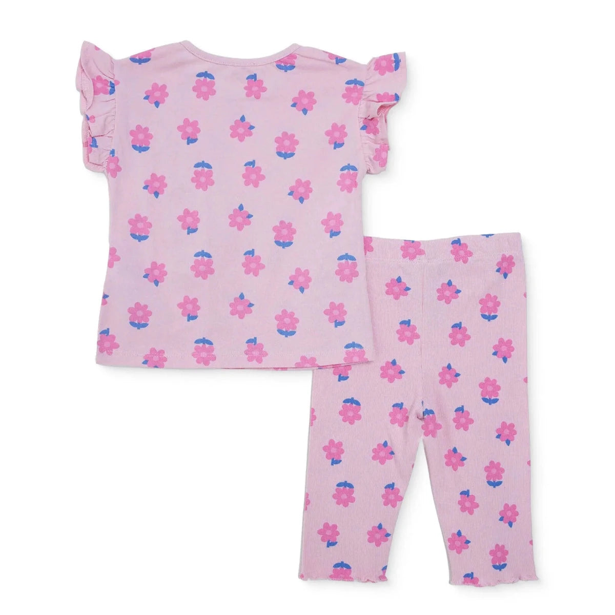 HelloBaby Girls Blouse & Leggings Set Floral Print Ditsy Flower Crew Neck Full Length Short Sleeve - Pink Printed Pink Printed - ebebek