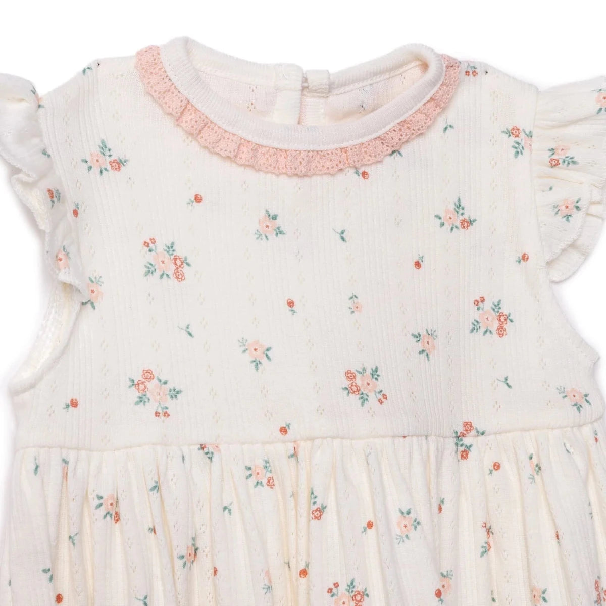 Bebetto Girls Dress Floral Print Snap Fastening Bloom Frill Neck Short Sleeve - Pink Pink - ebebek
