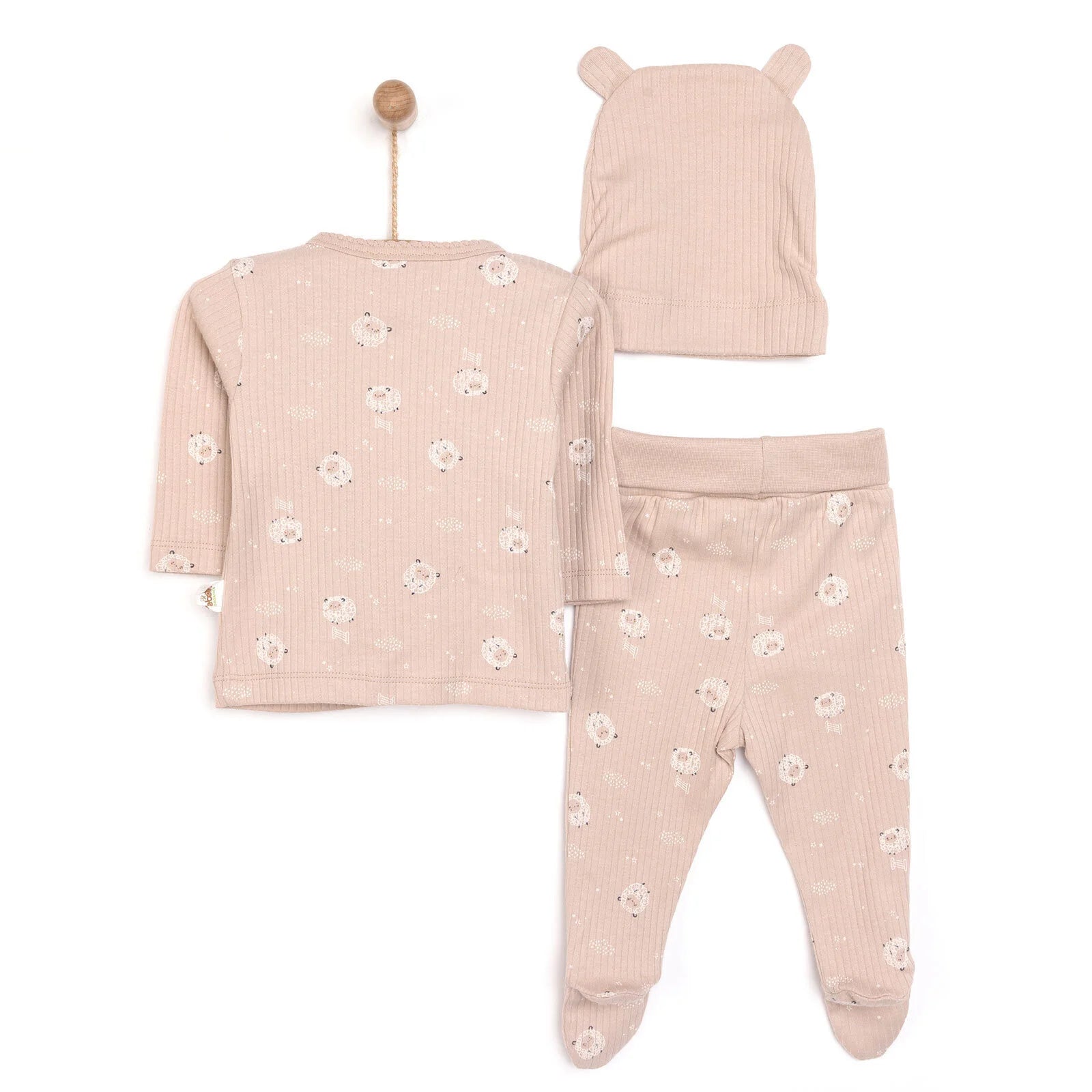 Bebetto Newborn Baby Girl Top - Footed Jumpsuit - Hat - Beige - ebebek - Black Friday