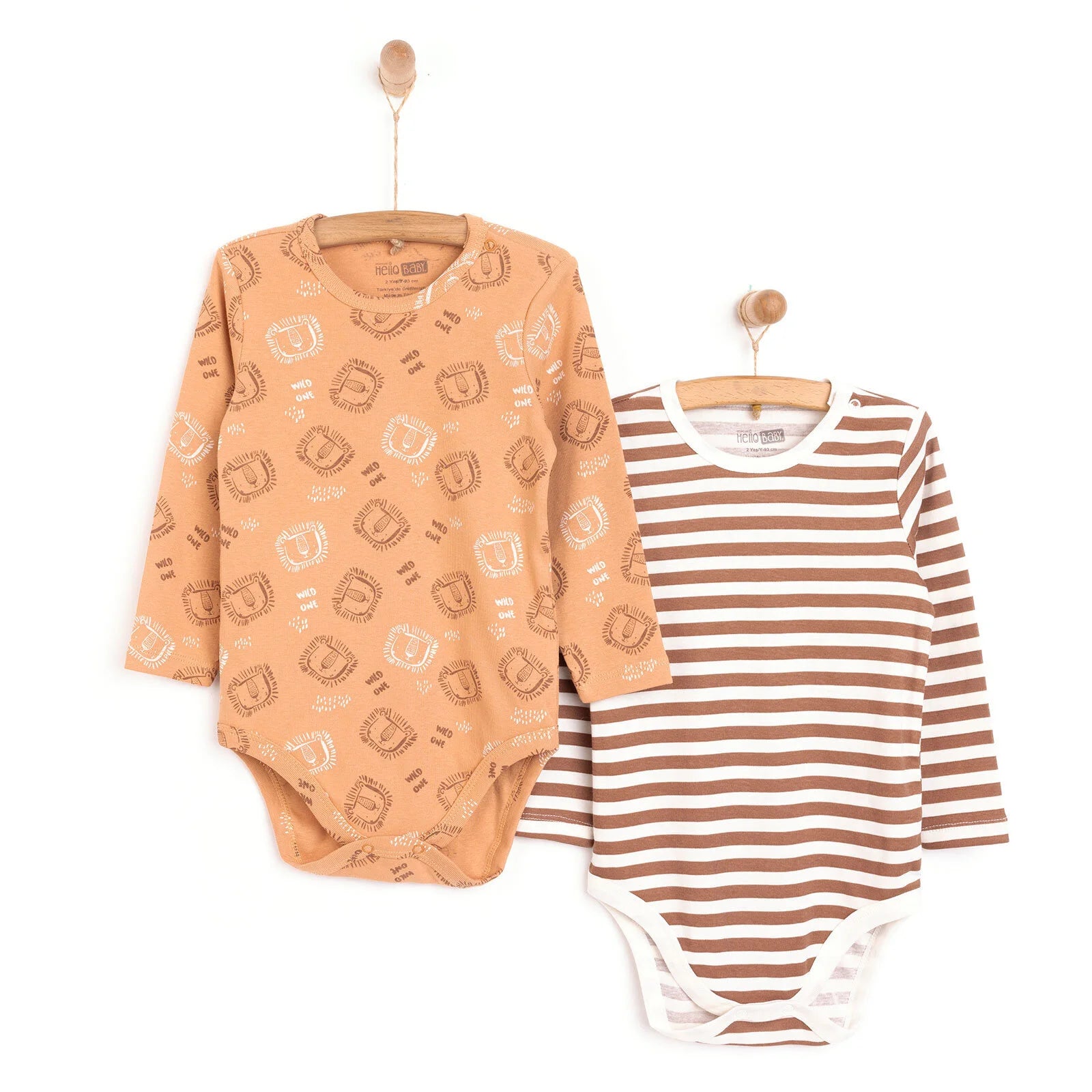 HelloBaby Boy 2 - Pack Long Sleeve Bodysuit - Light Brown - ebebek - Black Friday