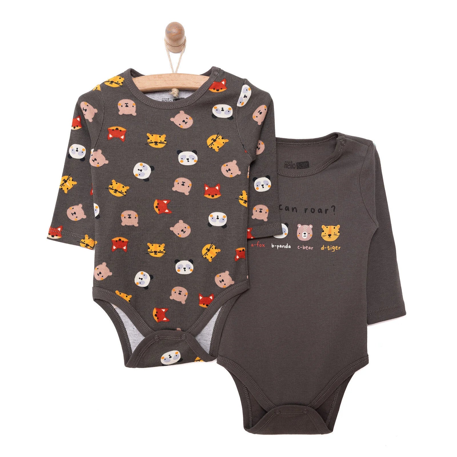HelloBaby Boy 2 - Pack Long Sleeve Bodysuit - Dark Grey - ebebek - Black Friday