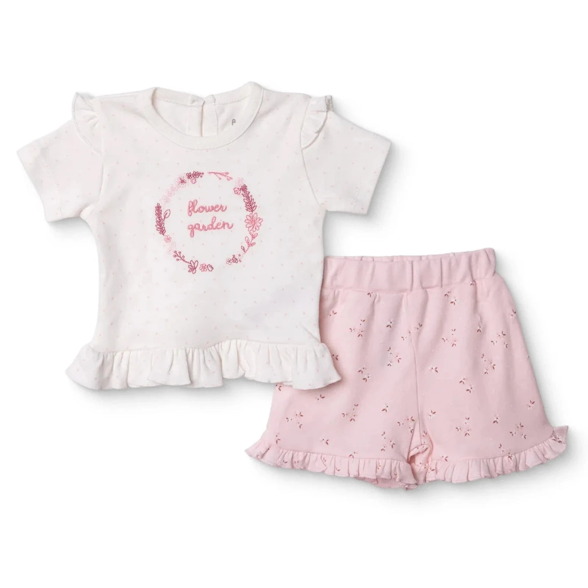 Bebetto Girls T-shirt & Shorts Set Floral Print Flower Garden Crew Neck Short Length Short Sleeve - Pink Pink - ebebek