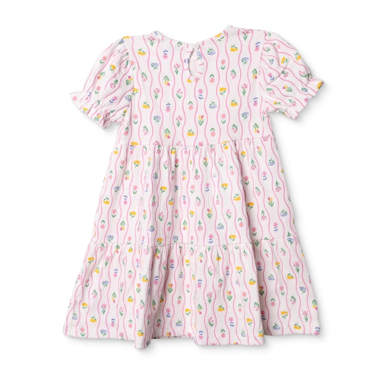 HelloBaby Girls Dress Ditsy Flower Crew Neck Short Sleeve - Ecru Printed Ecru Printed - ebebek