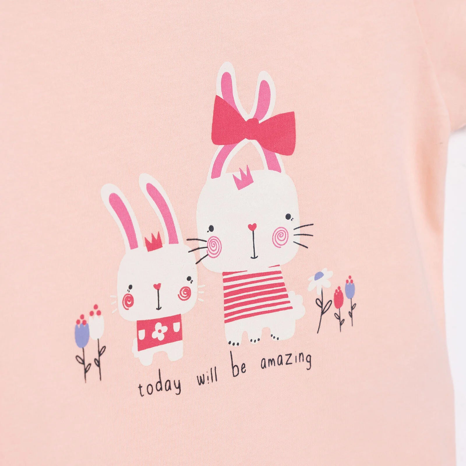 HelloBaby Basic Girl Rabbits Printed T-shirt - Salmon - ebebek - Black Friday