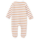 Baby Boy Footed Sleepsuit Striped Zip Fastening Crew Neck - Ecru Ecru - ebebek