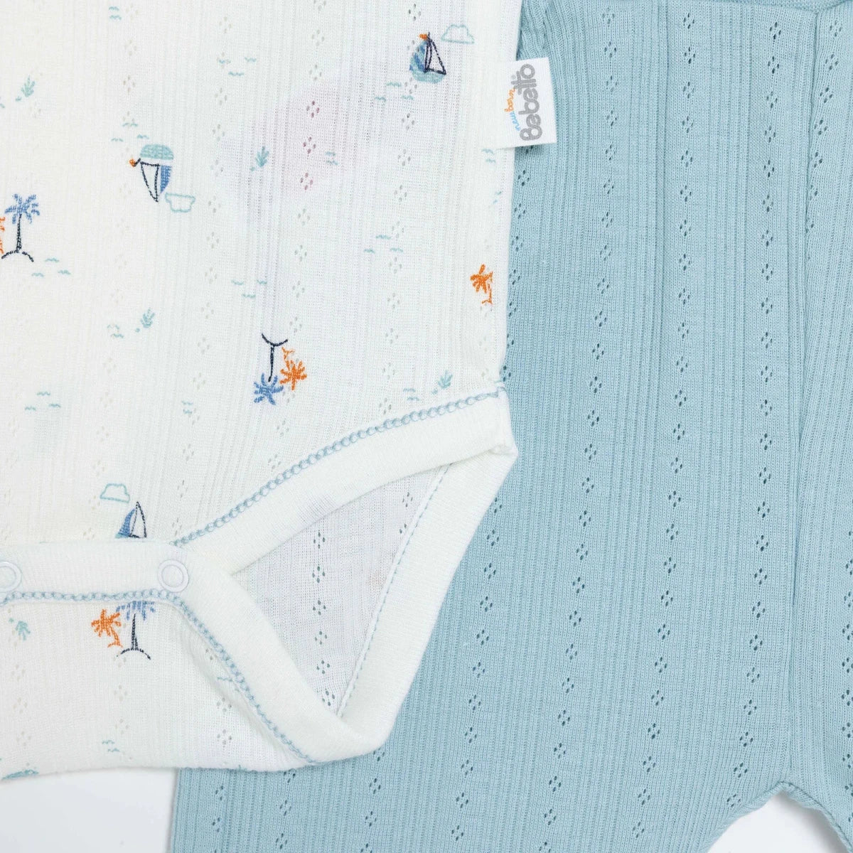 Bebetto Boys Bodysuit & Footless Bottom Set Nautical Print Snap Fastening Palm in the Sea Crew Neck - Petrol Green Petrol Green - ebebek