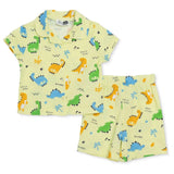Baby Boy Short Sleeve Pyjamas Set Dinosaur Print Buttoned Shirt Collar - Green Green - ebebek