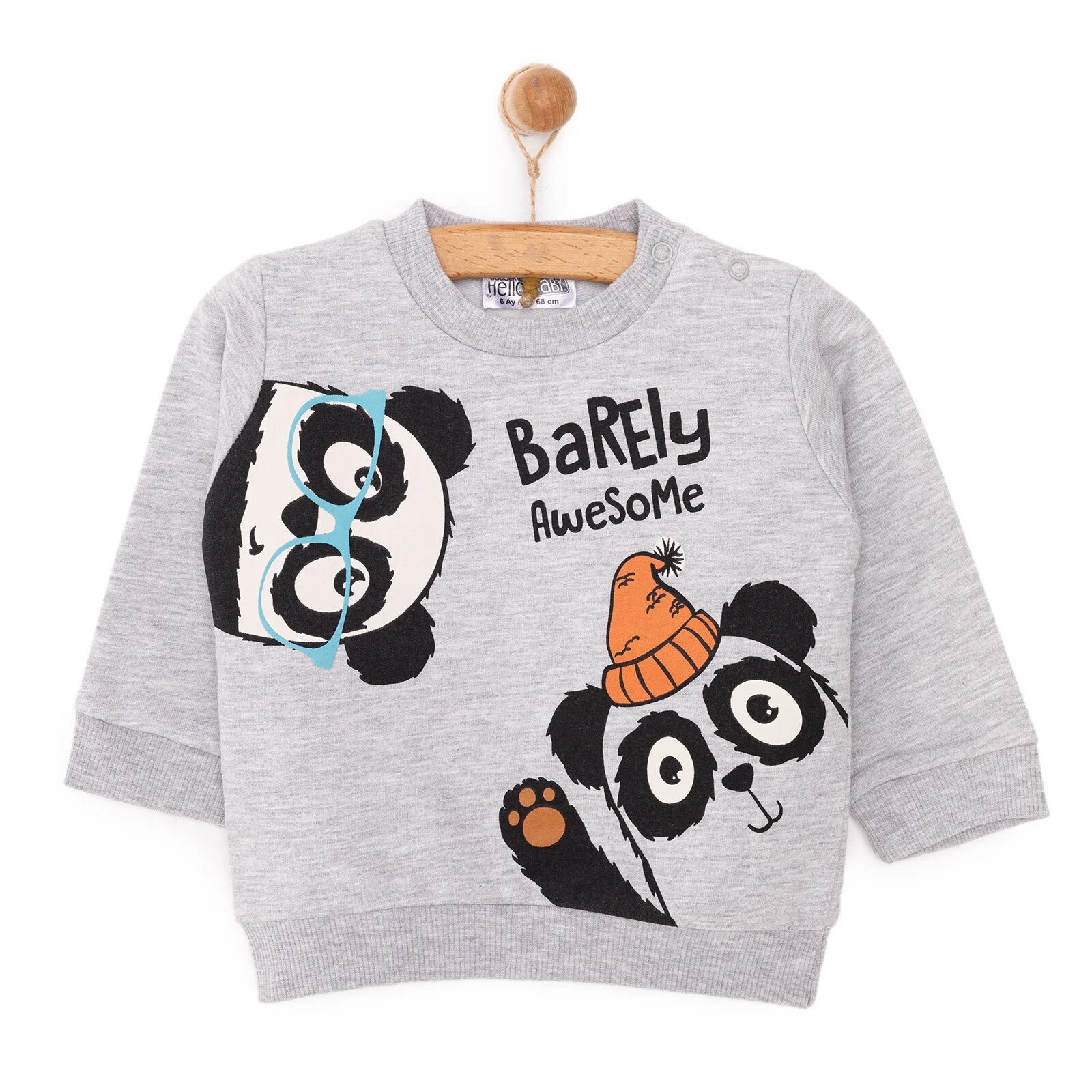 HelloBaby Basic Low Raised Bearly Awesome Printed Sweatshirt - Grey Melange - ebebek - Black Friday