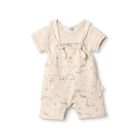 Bebetto Boys Short Dungarees & T-shirt Lace - up Dino Crew Neck Short Length Short Sleeve - Beige Beige - ebebek