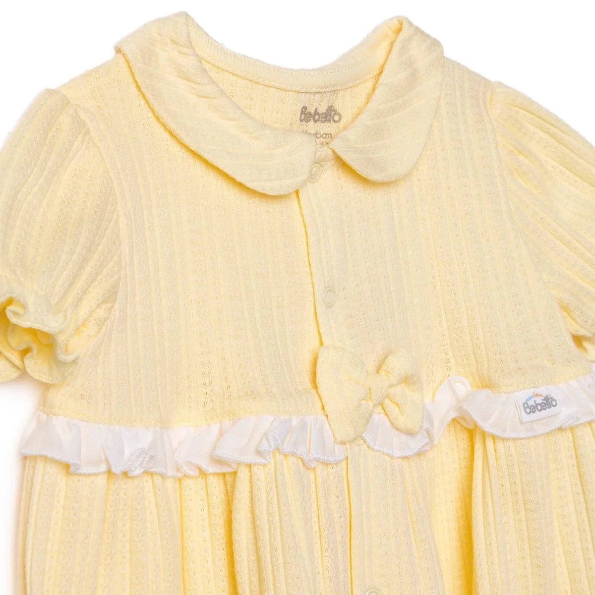 Bebetto Girls Dress Snap Fastening Sweet Princess Frill Neck Short Sleeve - Yellow Yellow - ebebek