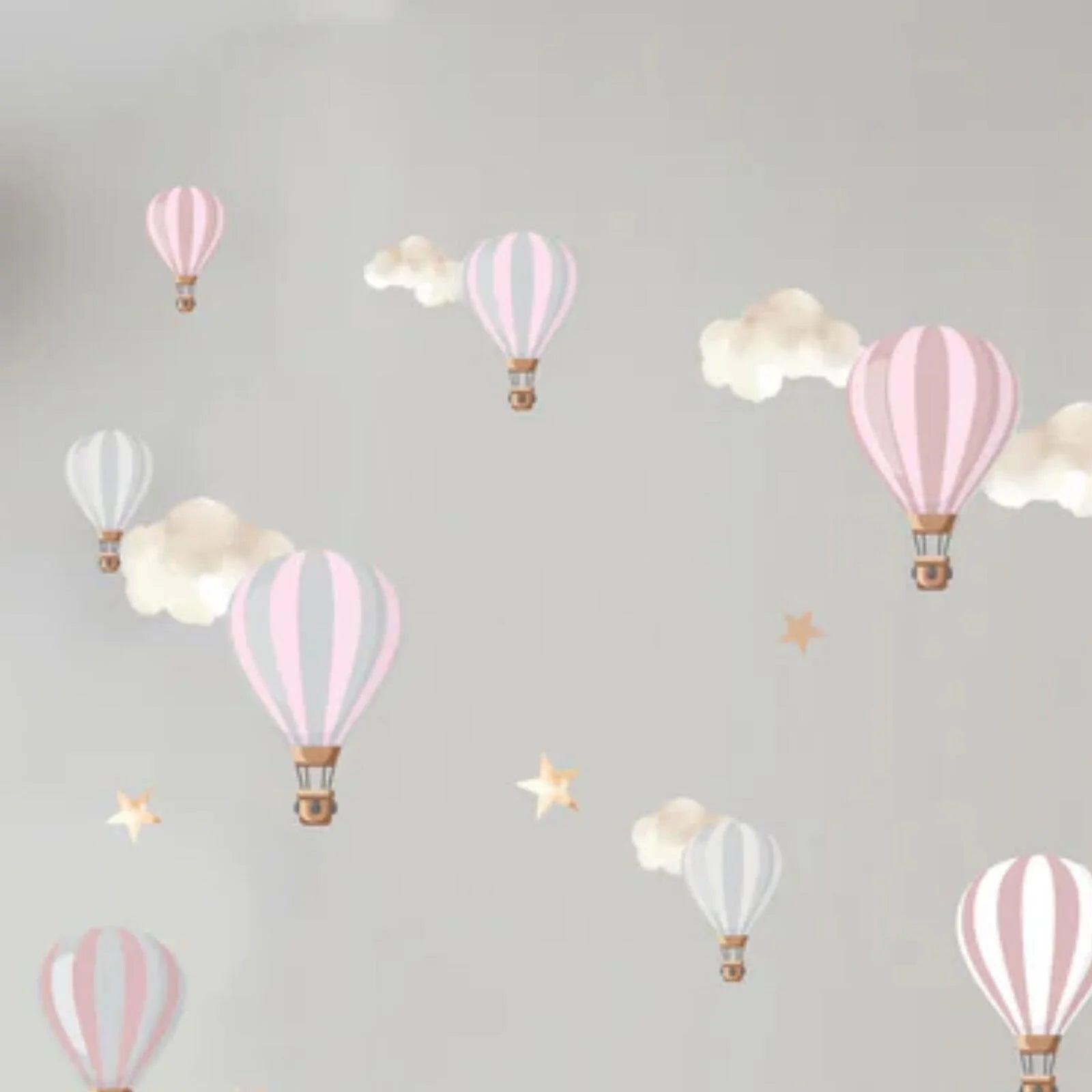 Live Vida Hot Air Balloons Wall Stickers A4 - Pink & Grey - ebebek - Black Friday