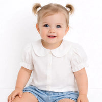 HelloBaby Girls Shirt Buttoned Berry Belle Peter Pan Collar Short Sleeve - Ecru Ecru - ebebek