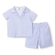 HelloBaby Boys Short Sleeve Pyjamas Set Striped Buttoned Peter Pan Collar Short Length Short Sleeve - Blue Blue - ebebek