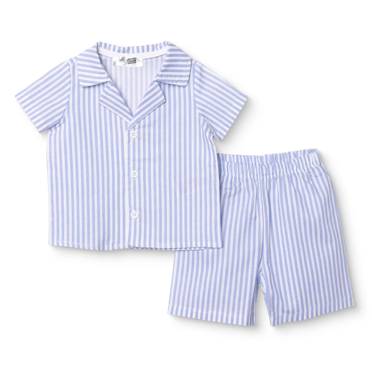HelloBaby Boys Short Sleeve Pyjamas Set Striped Buttoned Peter Pan Collar Short Length Short Sleeve - Blue Blue - ebebek