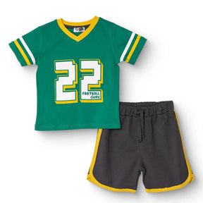 HelloBaby Boys T-shirt - Short Numbers Lace - up LITTLE SPORTS V - Neck Short Leg Short Sleeve - Dark Green Dark Green - ebebek