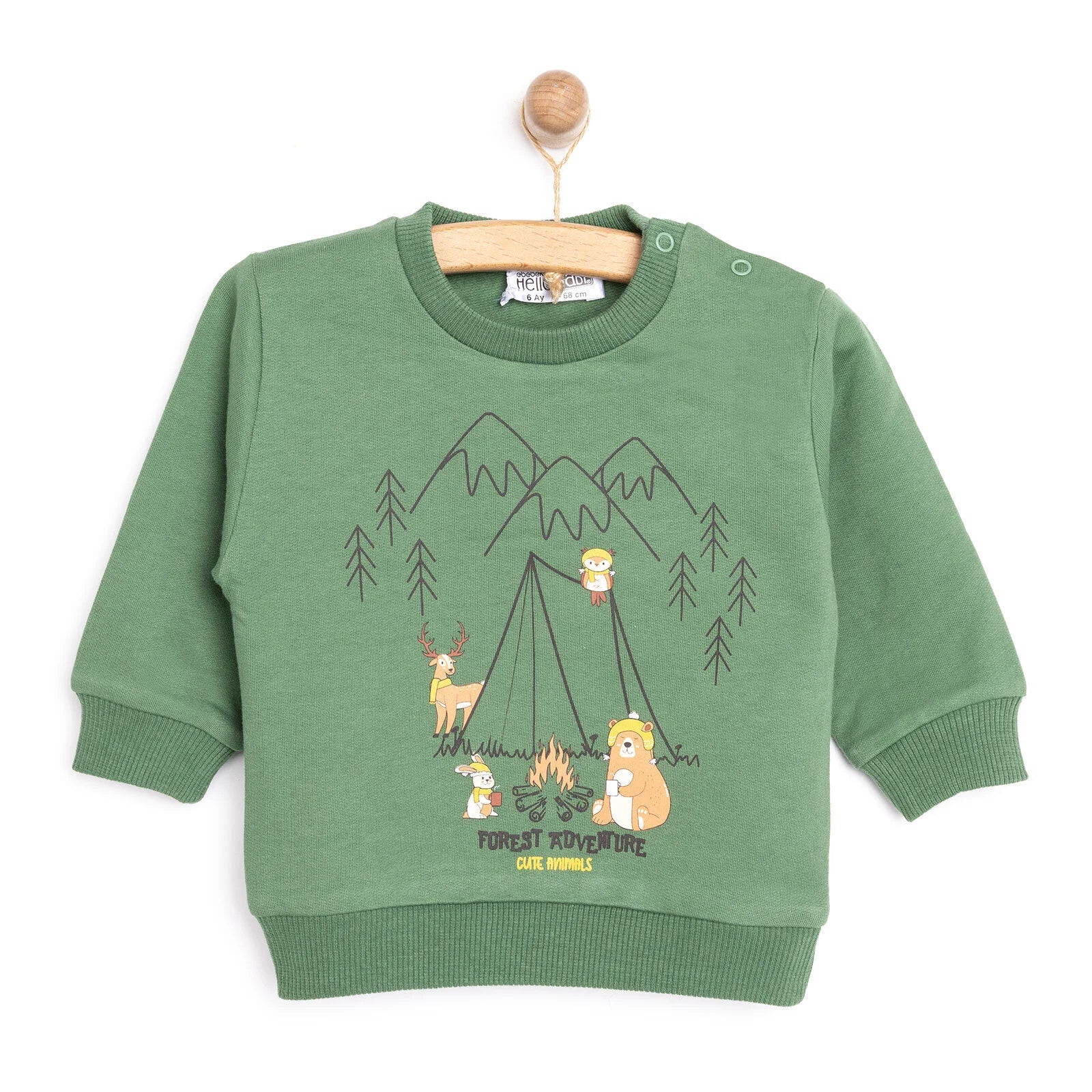 HelloBaby Basic Low Raised Camp Themed Sweatshirt - Dark Green - ebebek - Black Friday