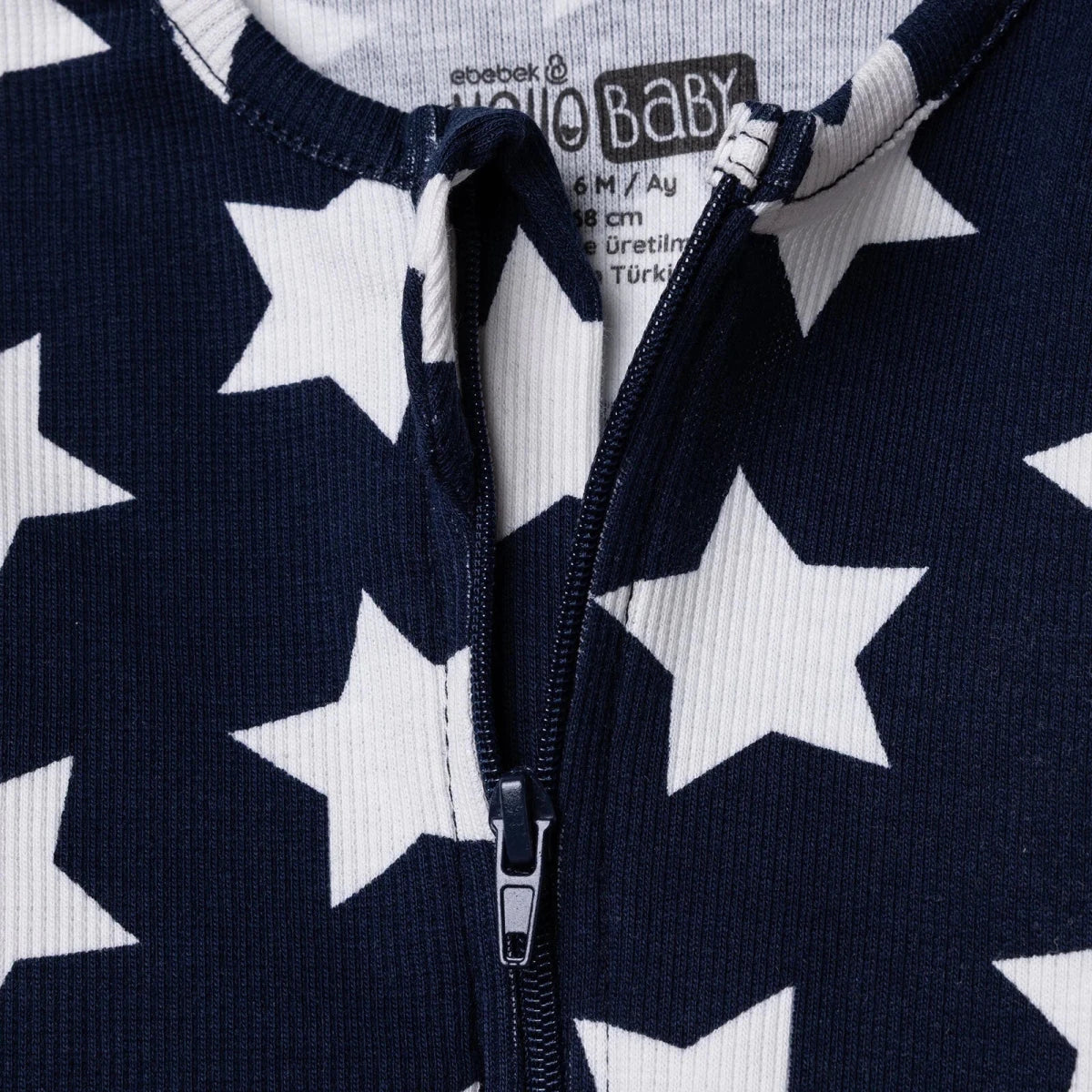 Baby Boy Footed Sleepsuit Star Print Zip Fastening Crew Neck - Navy Blue Navy Blue - ebebek