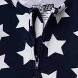Baby Boy Footed Sleepsuit Star Print Zip Fastening Crew Neck - Navy Blue Navy Blue - ebebek