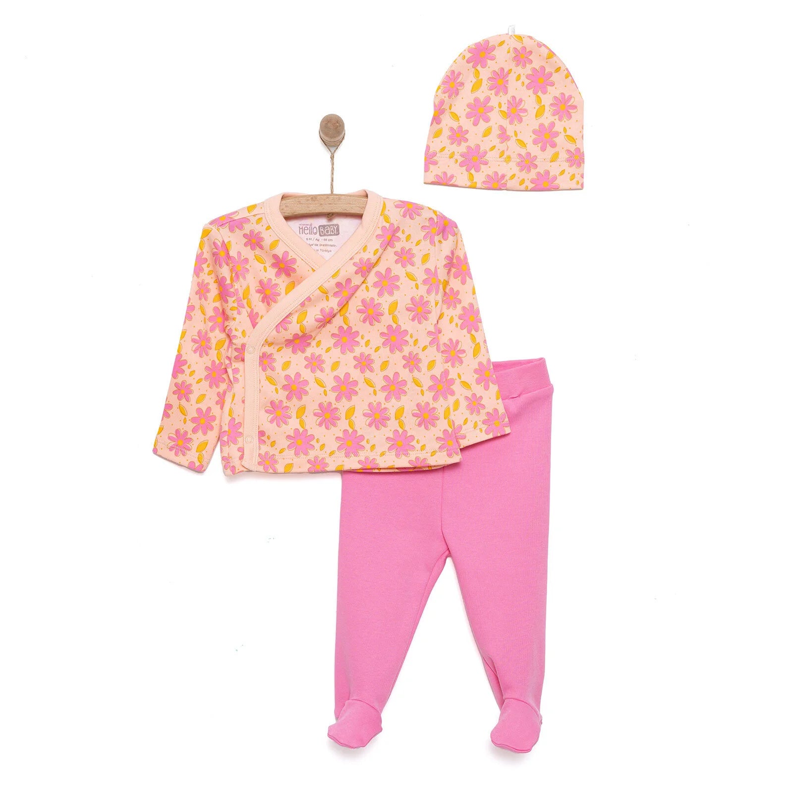 HelloBaby Girl Wrapover Top - Hat - Footed Bottom - Salmon - ebebek - Black Friday