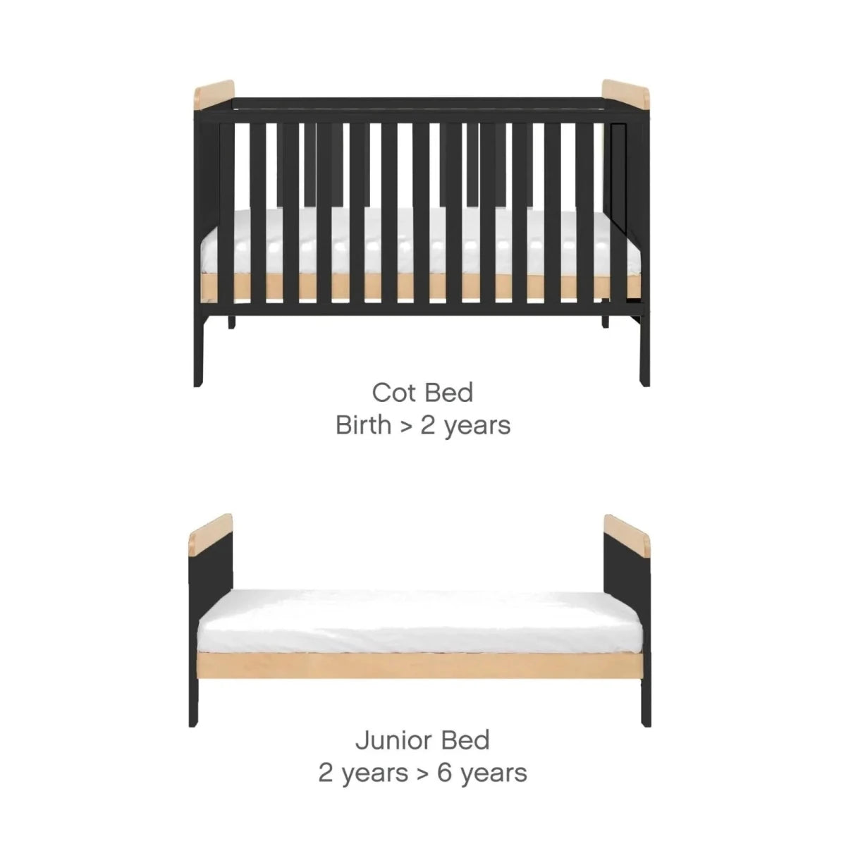 Tutti Bambini Rio Cot Bed with Cot Top Changer & Mattress - Slate/Honey Oak Slate/Honey Oak - ebebek