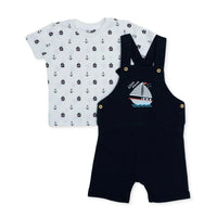 HelloBaby Boys Dungarees & T-shirt Nautical Print Buttoned Little Sailor Crew Neck Above the Knee Sh - Printed Printed - ebebek