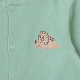 Baby Boy Footed Sleepsuit Dinosaur Print Snap Fastening Crew Neck - Green Printed Green Printed - ebebek