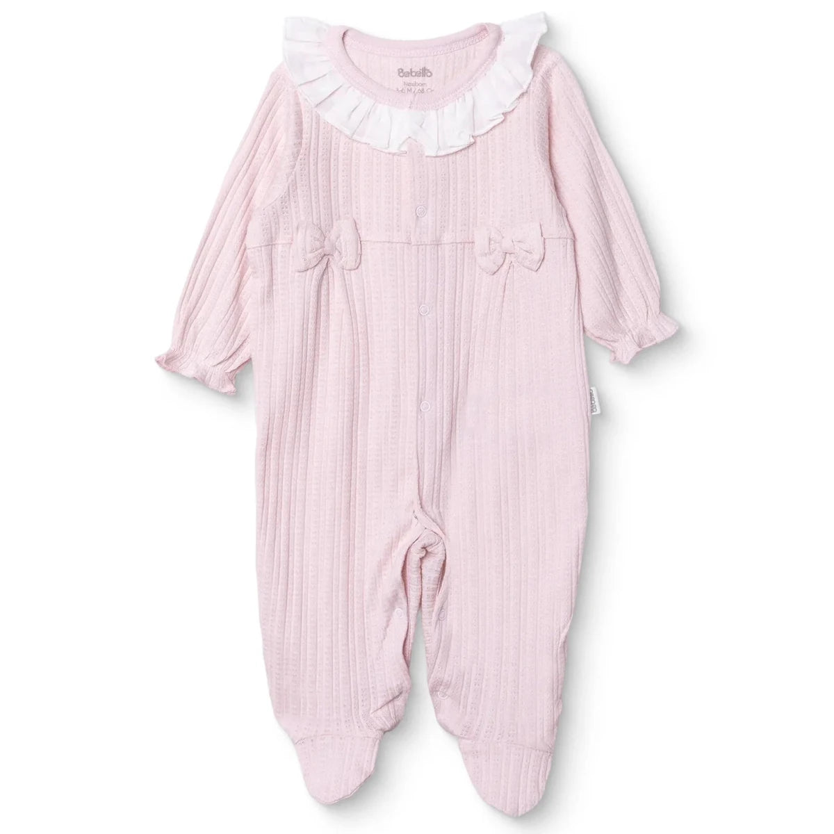 Bebetto Girls Footed Sleepsuit Snap Fastening Sweet Princess Frill Neck Full Length Long Sleeve - Pink Pink - ebebek