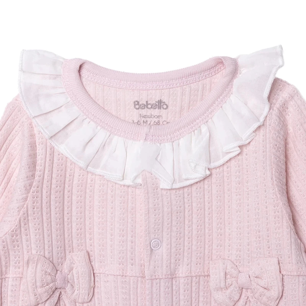 Bebetto Girls Footed Sleepsuit Snap Fastening Sweet Princess Frill Neck Full Length Long Sleeve - Pink Pink - ebebek