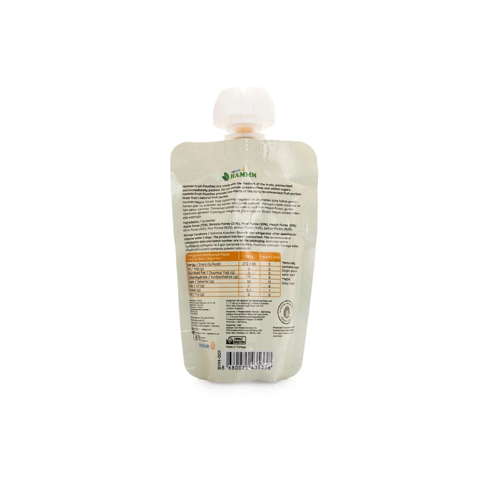 Hammm Apple Banana Pear & Peach Puree Pouch 90g - ebebek - Black Friday