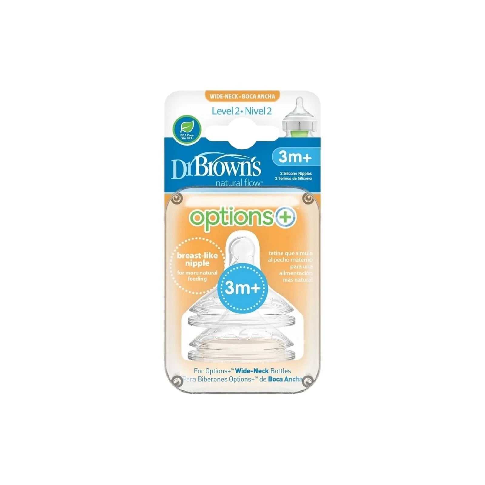 Dr. Brown's Options+ Baby Bottle Teats Level 2 Wide Neck 3+ months Pack of 2 - ebebek - Black Friday