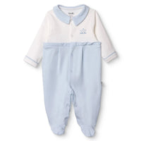 Bebetto Boys Footed Sleepsuit Snap Fastening Little Boss Shirt Collar Full Length Long Sleeve - Blue Blue - ebebek