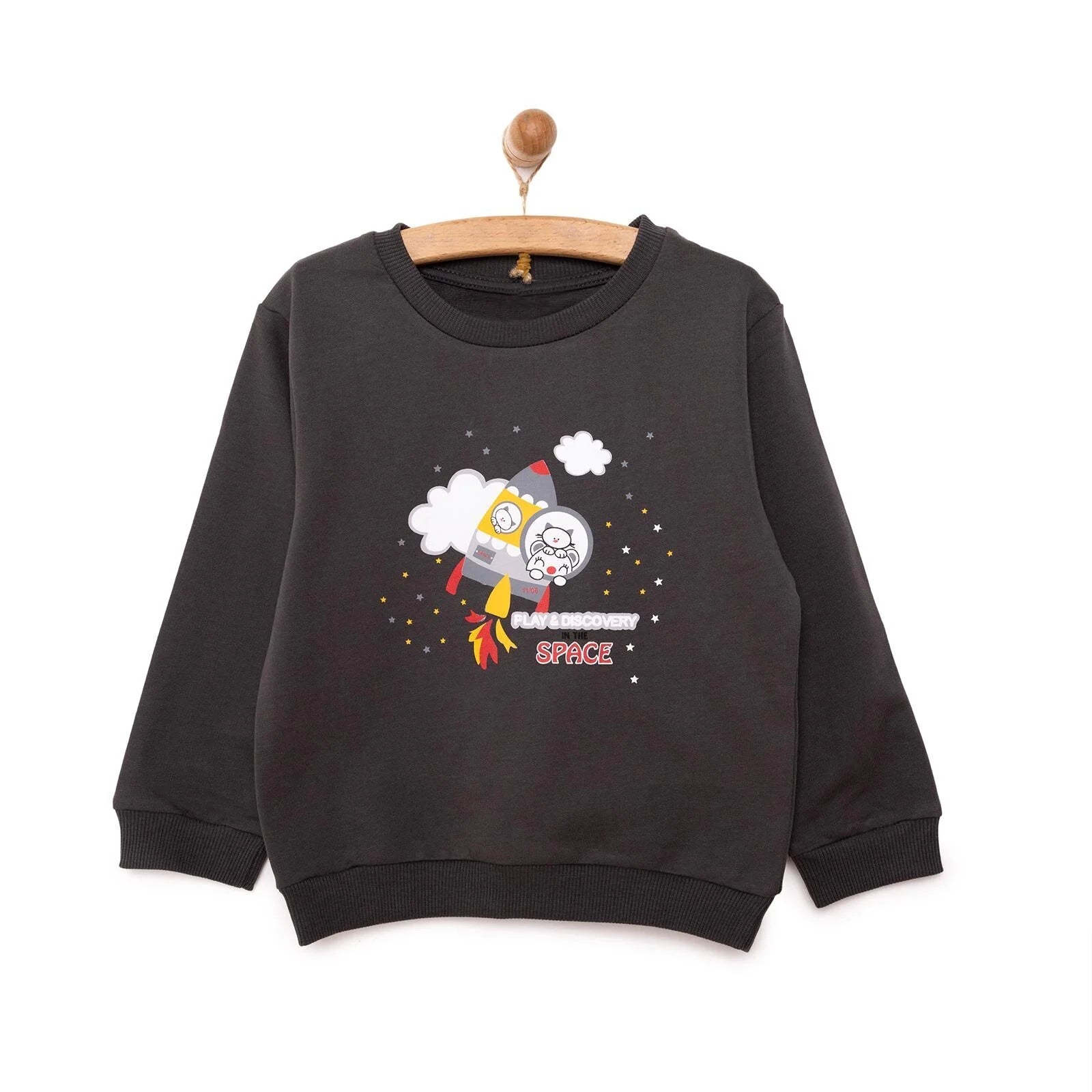 HelloBaby Basic Low Raised Lion Printed Sweatshirt - Dark Grey - ebebek - Black Friday