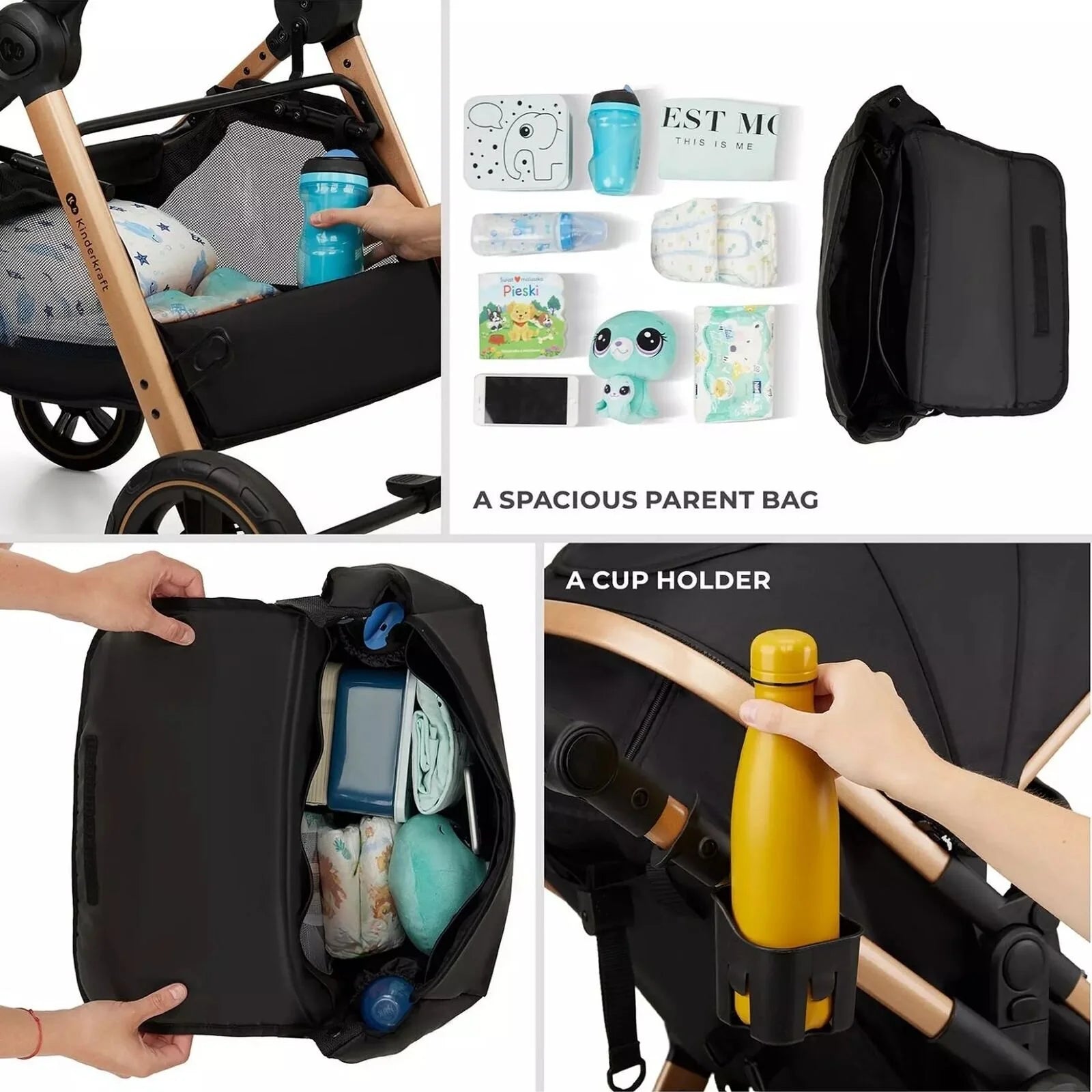 Kinderkraft Esme 3 - in - 1 Travel System with Mink Pro Car Seat - Pure Black Pure Black - ebebek - Christmas