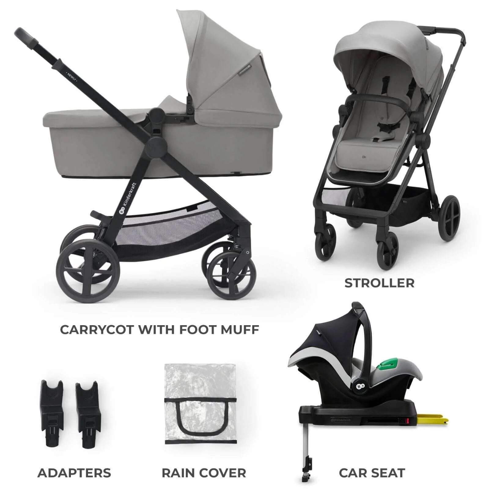 Kinderkraft Newly Mink Pro 4 - in - 1 Travel System - Moonlight Grey - ebebek - Black Friday