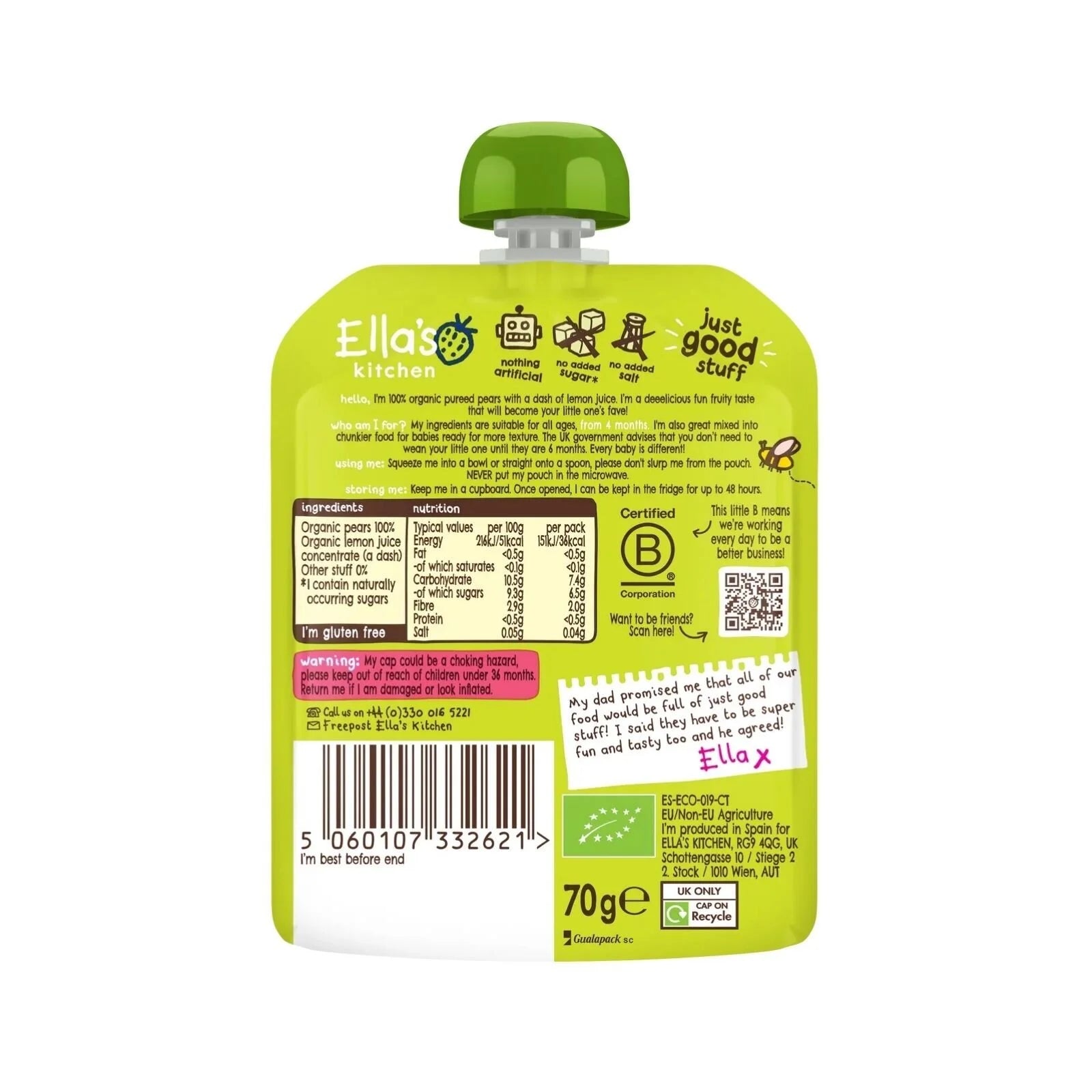 Ella's Kitchen Organic Pears First Tastes Baby Food Pouch 4+ months 70g - ebebek - Black Friday