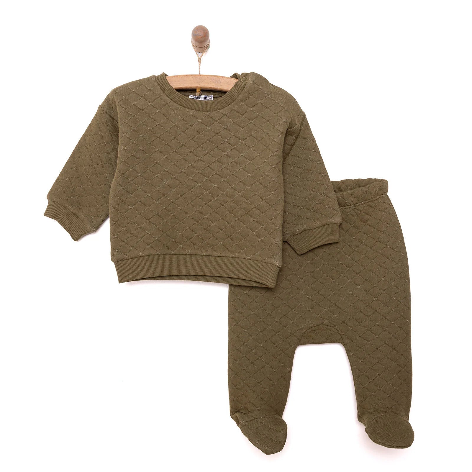 HelloBaby Newborn Quilted Sweatshirt - Footed Bottom - Green - ebebek - Black Friday