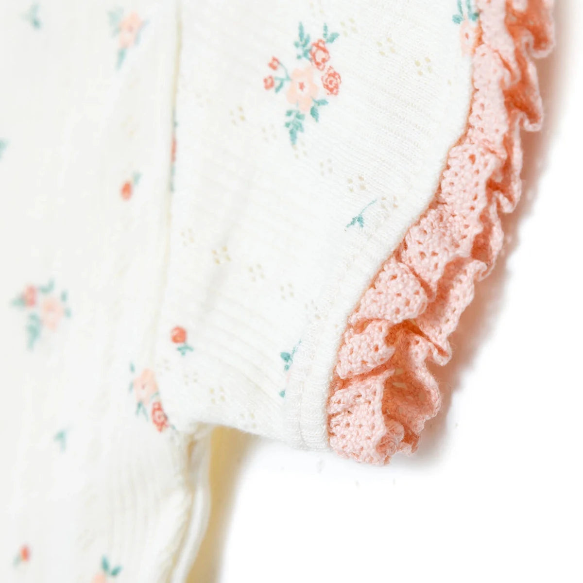 Bebetto Girls Footless Sleepsuit Floral Print Snap Fastening Bloom Frill Neck Full Length Short Slee - Pink Pink - ebebek