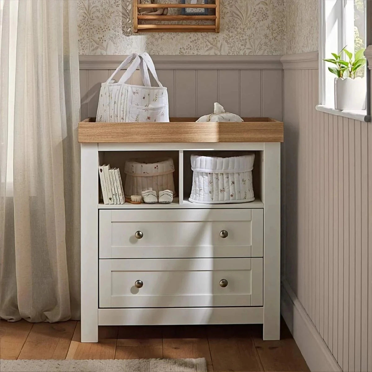 CuddleCo Burford Dresser Changer - White/Oak White/Oak - ebebek