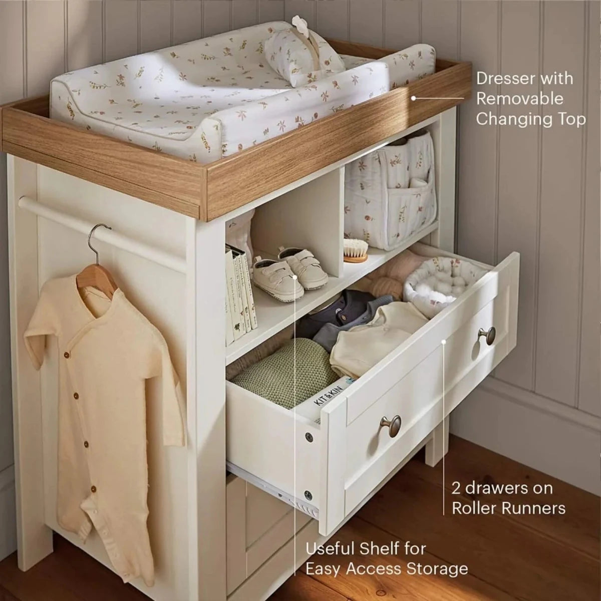 CuddleCo Burford Dresser Changer - White/Oak White/Oak - ebebek